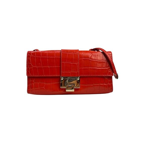 Jimmy Choo River Red Crocodile Embossed Leather Bag - Picture 1 of 14